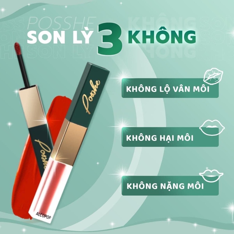 Son kem POSSHE 2 Đầu Siêu Lì Không Trôi - Mua 2 Cây Tặng Combo Son Dưỡng + Sáp Tẩy Trang