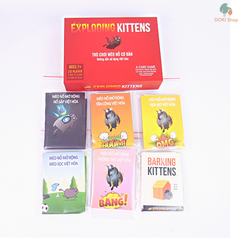 Bài Mèo nổ cơ bản và 6 mở rộng, màu đỏ, màu đen, tiếng Anh, tiếng Việt, chất lượng cao, giấy tốt