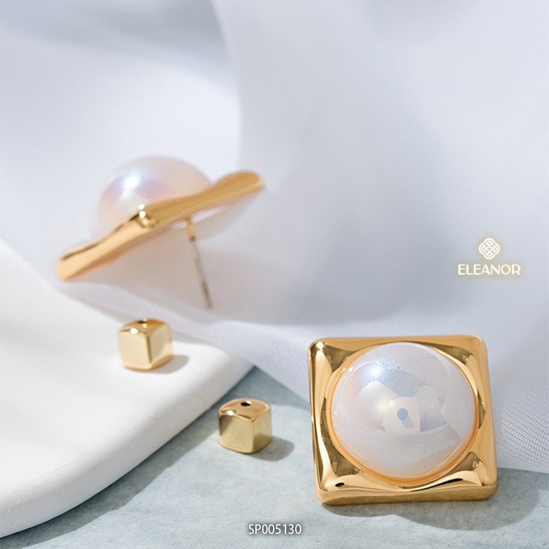 Bông tai nữ Eleanor Accessories hình vuông màu gold đính ngọc trai nhân tạo phụ kiện trang sức 5130