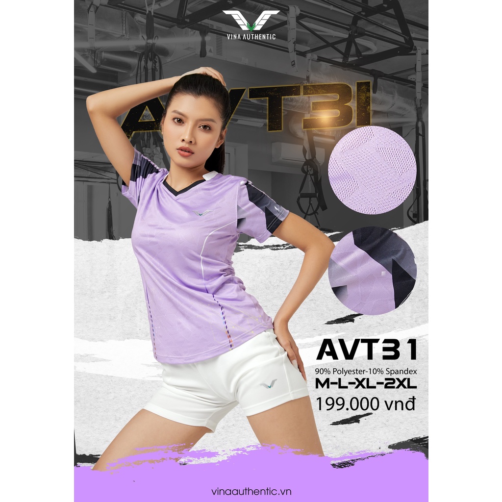 ÁO THỂ THAO NỮ AVT31 VINA AUTHENTIC CAO CẤP, CO GIẢN, DỄ HOẠT ĐỘNG, THẤM HÚT MỒ HÔI, HỢP THỜI TRANG
