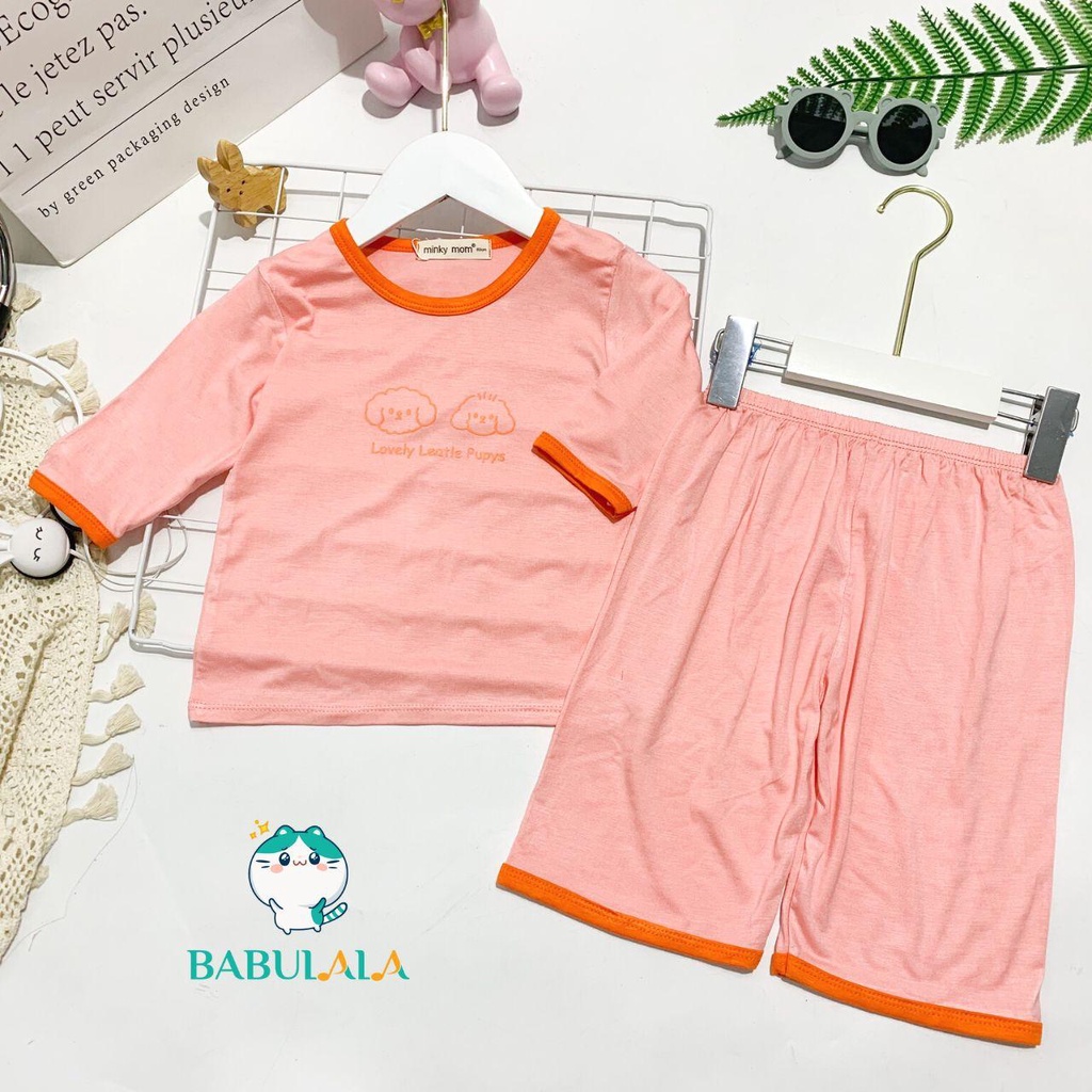 Bộ Tay Lửng Quần Lửng MINKY MOM Chính Hãng Chất Liệu Thun Lạnh Trơn Viền Cho Bé 8-20kg - Babulala