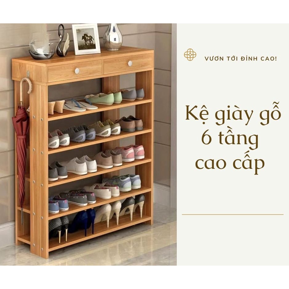 Giá để giày 6 tầng gỗ, kệ đựng giày dép
