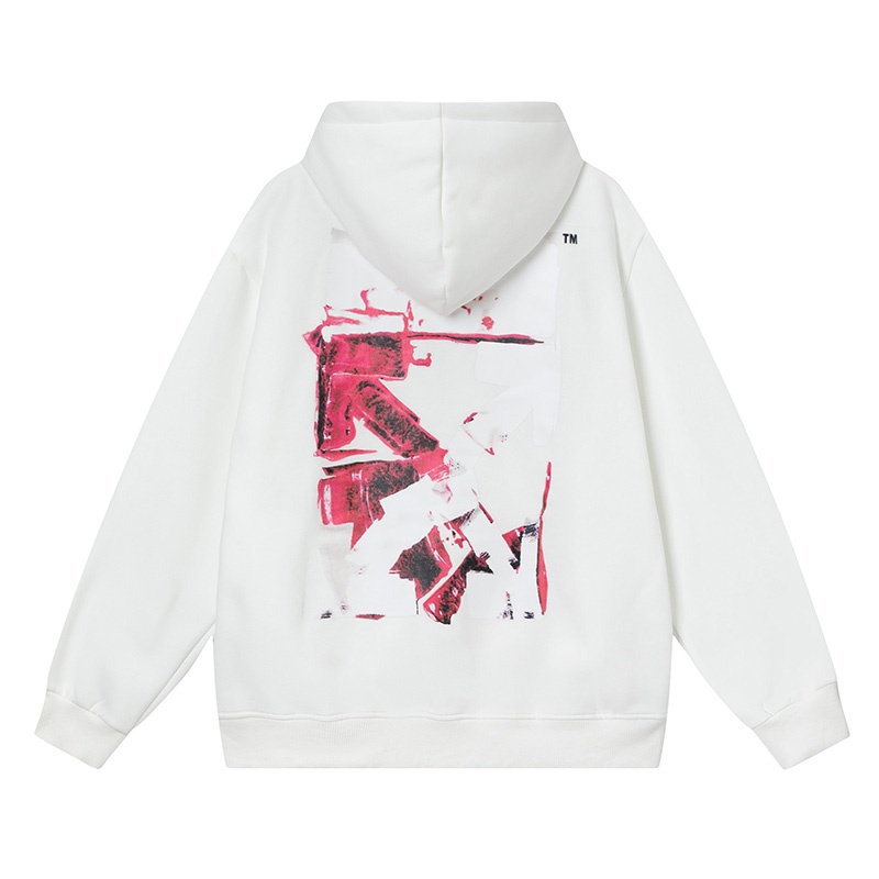 Off Áo hoodie OFF White Phối Lông Thân Thiện Với Da In Hình Mũi Tên graffiti Màu Sáng Tạo Đường Phố