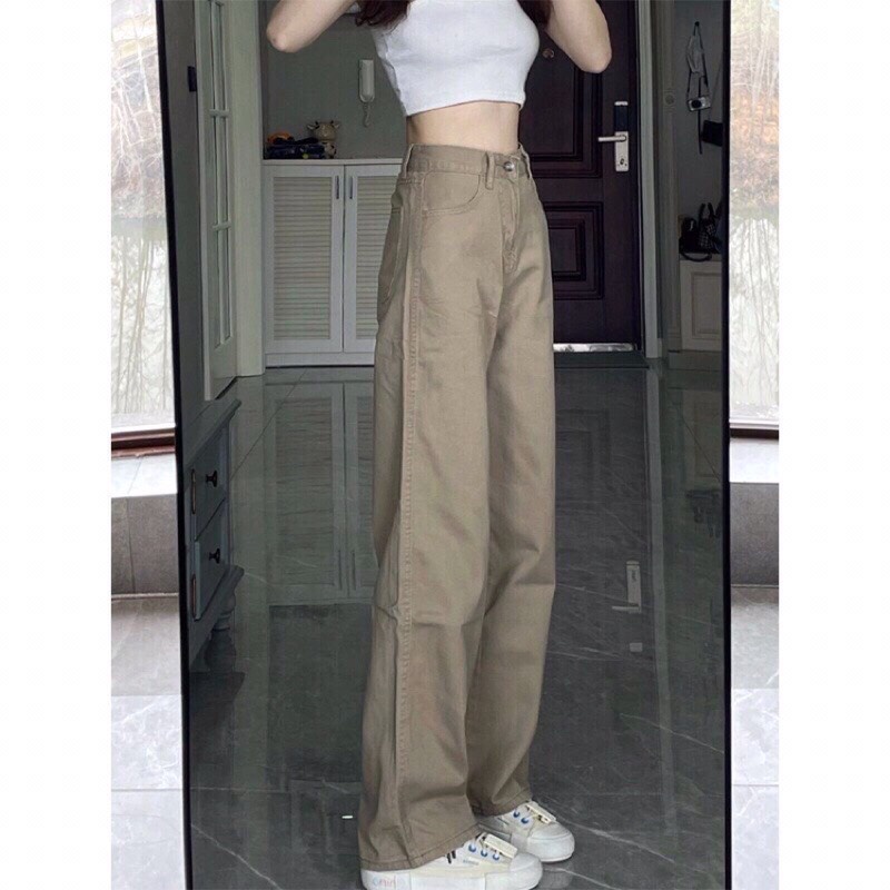 Quần kaki bò jean nữ ống xuông rộng suông jeans cạp cao Hottrend 2022 | BigBuy360 - bigbuy360.vn