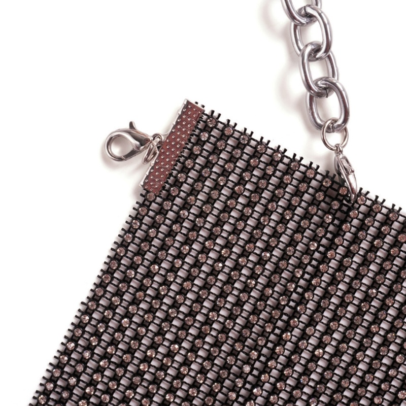 Áo Lưới Crop Top Hở Lưng Đính Đá Phối Dây Xích Kim Loại Quyến Rũ Cho Nữ