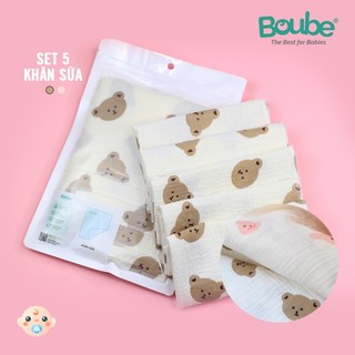  Set 5 khăn xô khăn sữa cho trẻ sơ sinh và trẻ nhỏ Boube - Chất liệu cotton tự nhiên,mềm mịn hút ẩm 