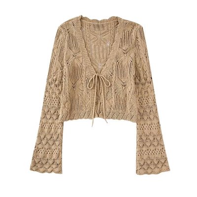 Áo Khoác Dệt Kim Nữ Dài Tay Cổ Chữ V Thắt Nơ Phong Cách Âu Mỹ Mới 3991106 711