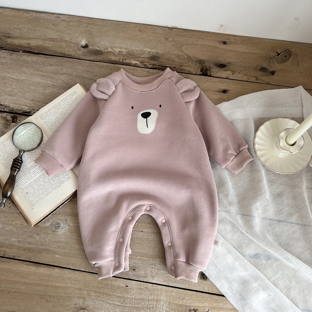 Bộ Áo Liền Quần Tay Dài In Hình Gấu Dễ Thương Thời Trang Thu Đông Cho Bé