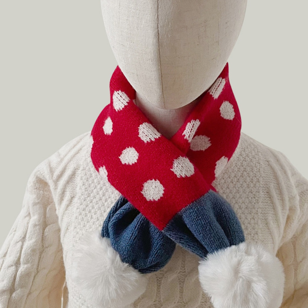 Khăn Choàng Cổ Đan Len Họa Tiết Chấm Bi Phong Cách Hàn Quốc Thời Trang Thu Đông Xinh Xắn Cho Bé Gái