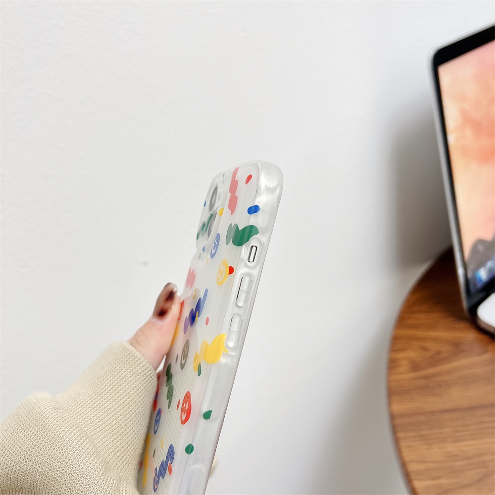 Ốp Điện Thoại Tpu Silicon Mềm Hình Mặt Cười Hoạt Hình Màu Trong Suốt Gắn Dây Đeo Cổ Tay iPhone 14 13 12 11 Pro Max 14 Plus