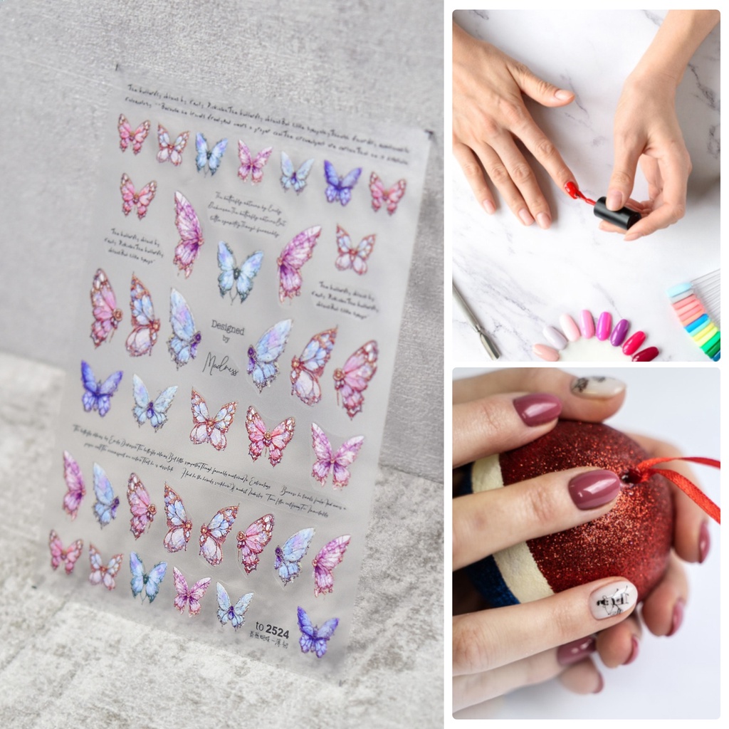 1 Tấm Hình Dán Móng Tay Hình Bướm 5D DIY