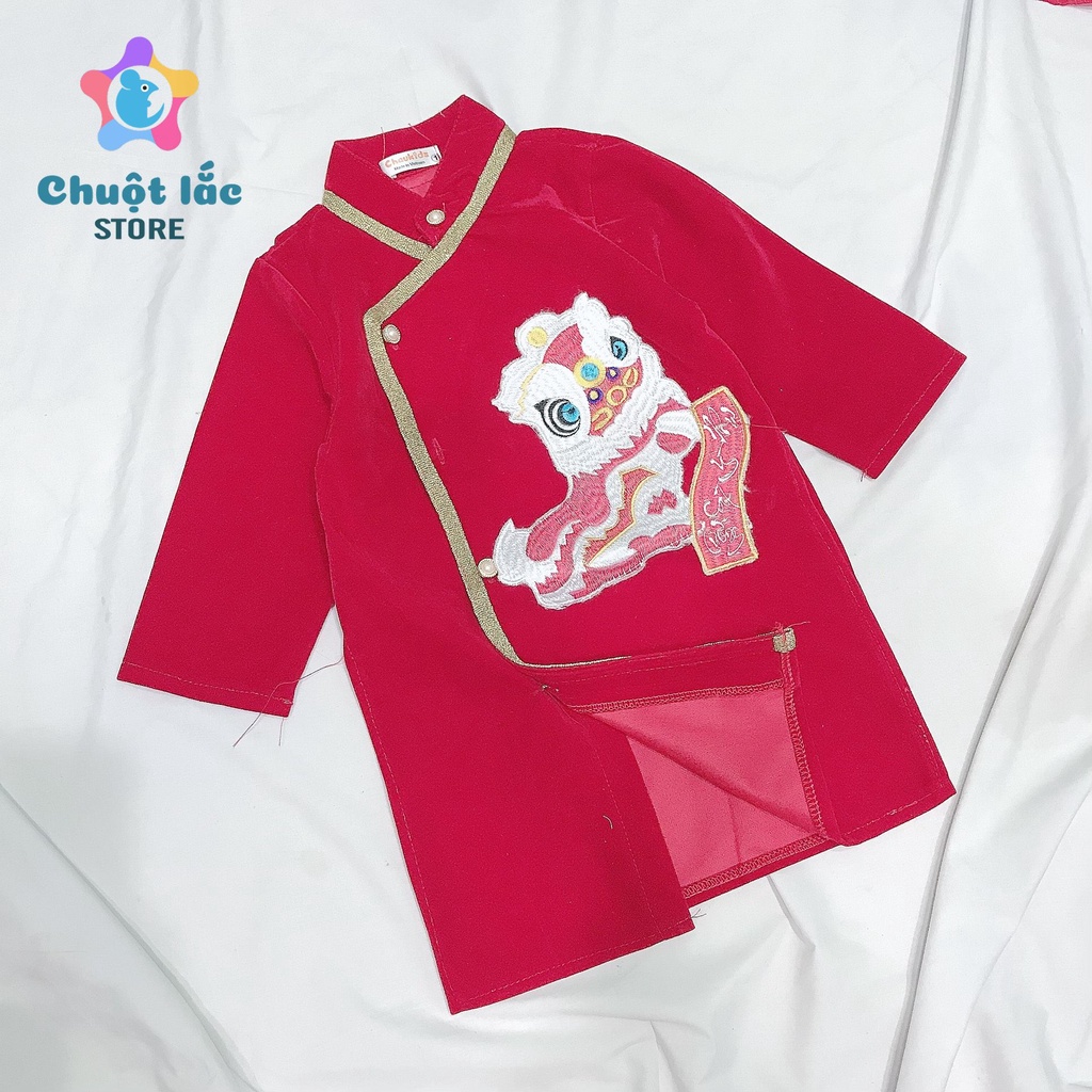 Áo dài cách tân bé trai thêu kỳ lân 10kg đến 28kg màu đỏ
