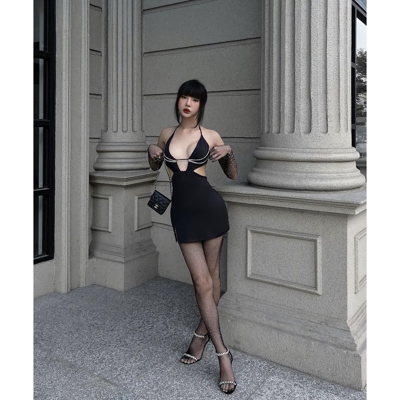 Combo găng tay kèm tất quần lưới đính đá siêu sexy gợi cảm chụp ảnh studio, biểu diễn, lễ hội, party