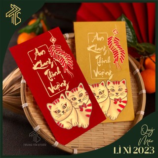 Bao lì xì Tết 2023 mẫu mới Mèo An Khang Thịnh Vượng bao lì xì tết 2023 hoạ tiết ki m vàng dập nổi sang trọng cao cấp
