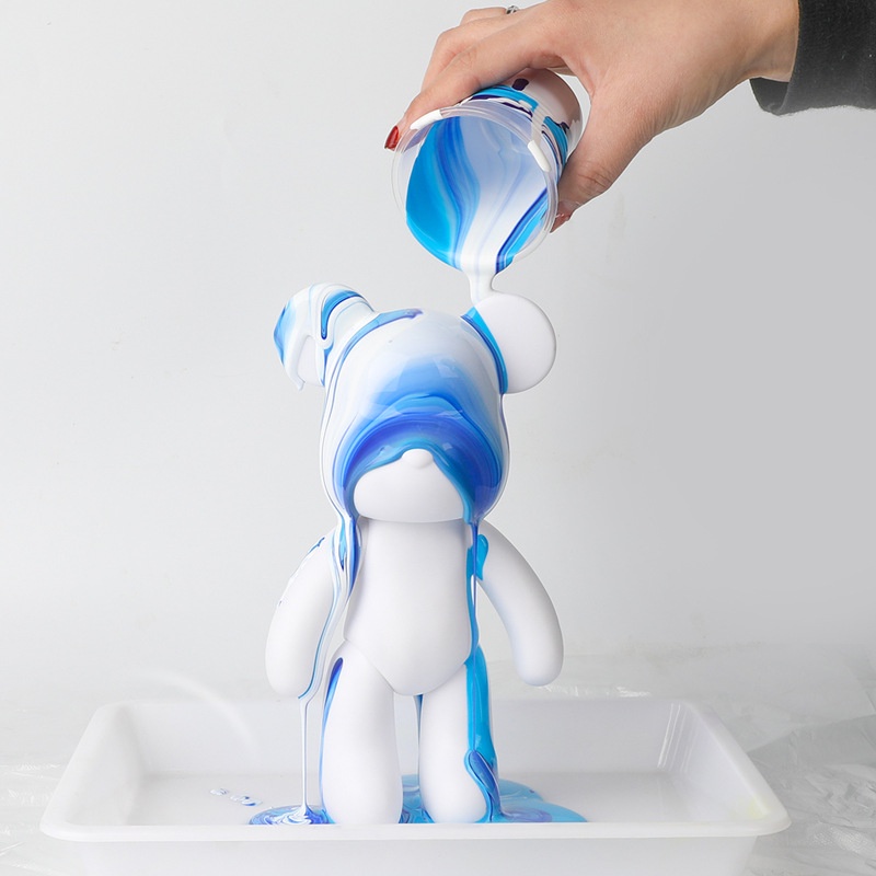 Set DIY đổ màu Acrylic pouring gấu Bearbrick màu gradient, Gấu Bearbrick tự sơn thủ công làm quà tặng trang trí