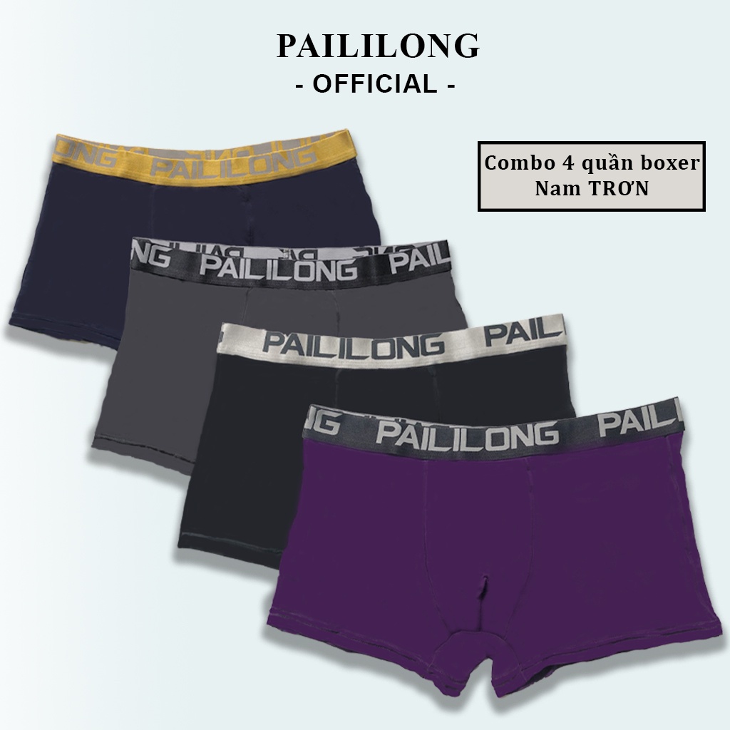 Combo 4 quần boxer nam trơn Paililong cotton thâm hút tốt, co giãn 4 chiều 2807 NPP Paililong.official