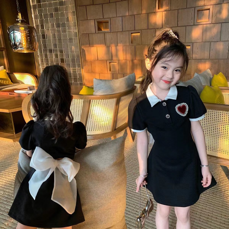 Đầm Polo Tay Phồng Màu Đen Phong Cách Nhật Bản Hàn Quốc Thời Trang Mùa Hè Cho Bé Gái