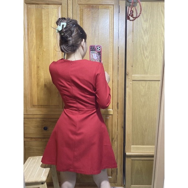 Đầm xoè dự tiệc xếp ly tay dài chất cotton thái TK1512