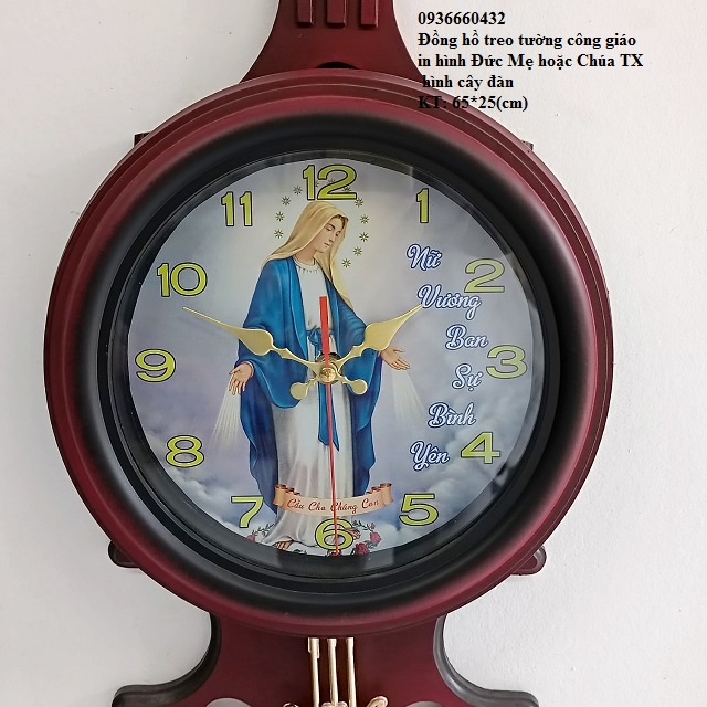 Đồng hồ treo tường hình cây đàn - quà tặng công giáo kt 65*25