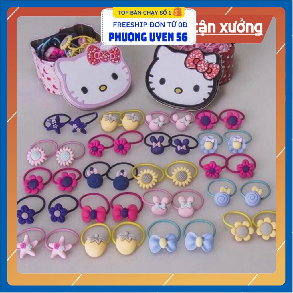 Sẵn hàng Combo 5 hộp chun buộc tóc hộp sắt hello kity .