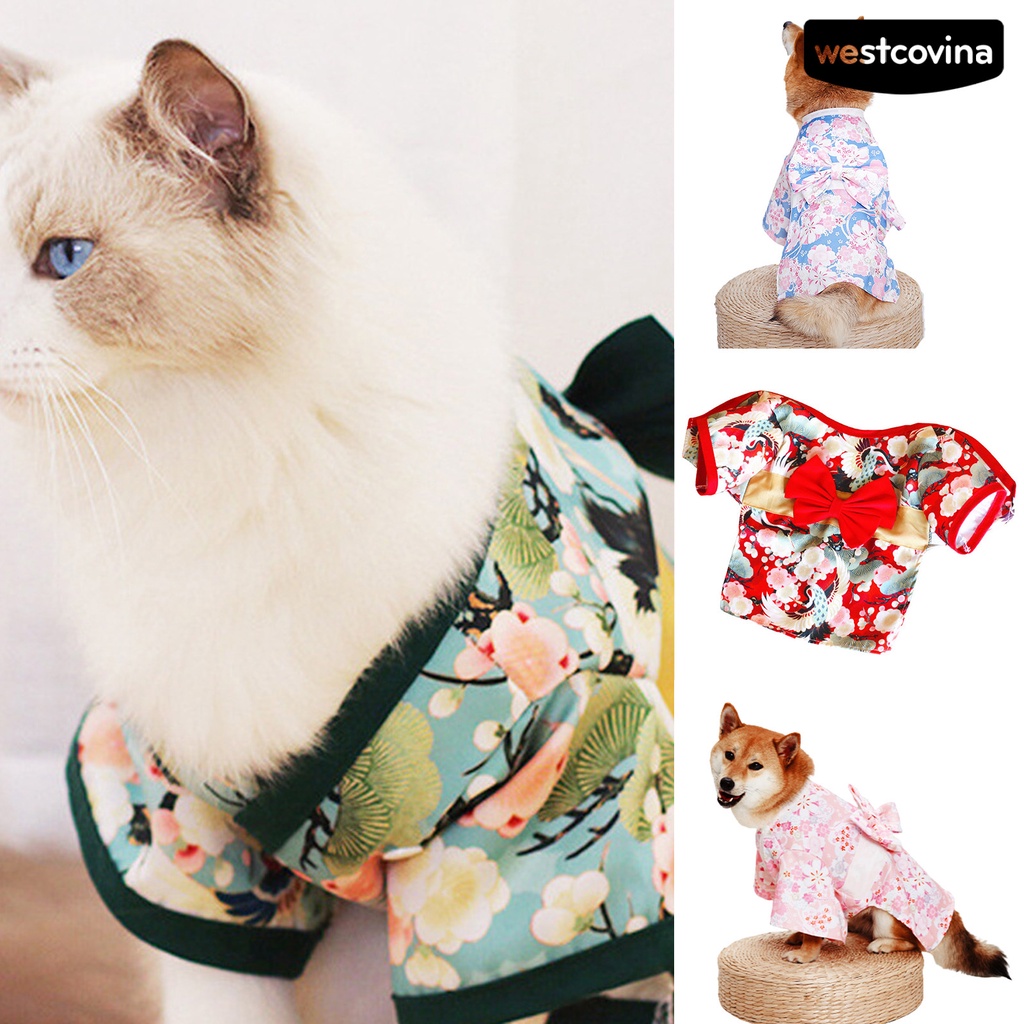 [COD]♘Đầm Kimono Thắt Nơ Xinh Xắn Phong Cách Nhật Bản Cho Mèo Cưng