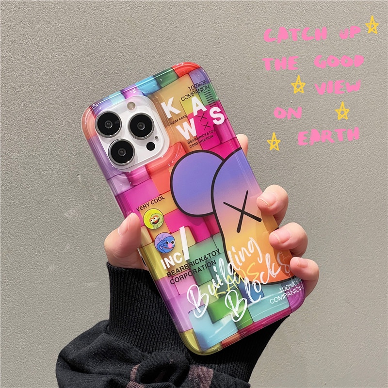 Ốp Điện Thoại Hình Gấu kaws Màu gradient Cho iphone 15 14 13 12 11 pro max iphone11
