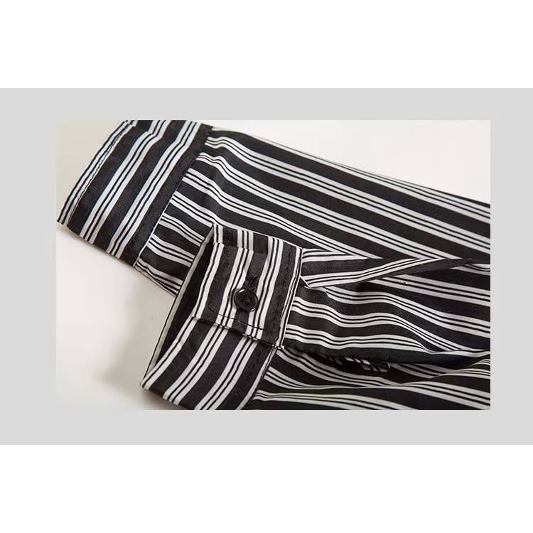 Áo Sơ Mi Tay Dài Dáng Rộng Họa Tiết Kẻ Sọc Thời Trang Mùa Thu Phong Cách Hàn Quốc Cho Bé Trai