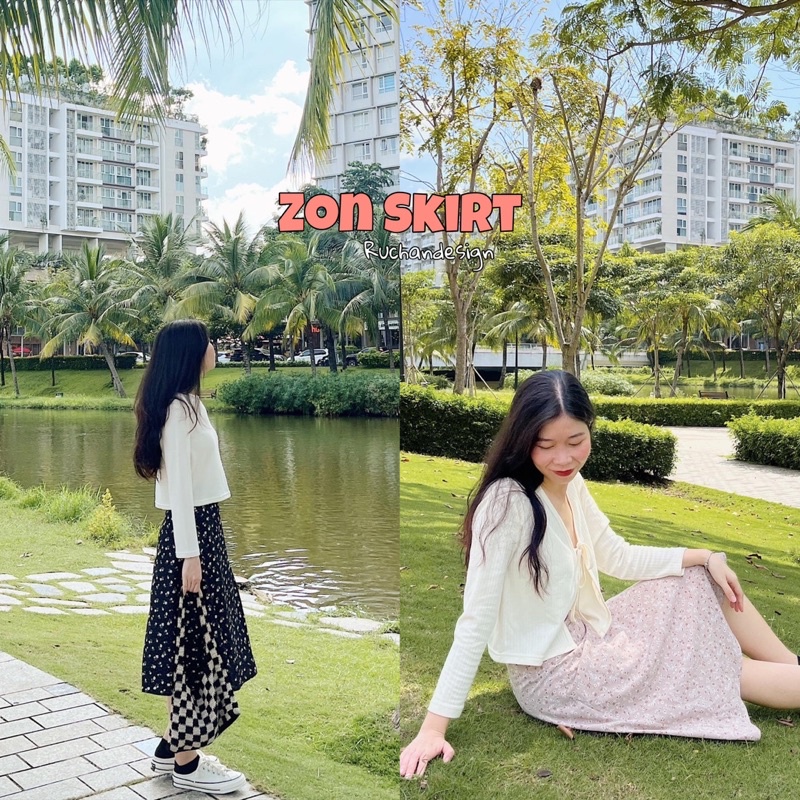 Chán váy hoa midi xoè Ruchan