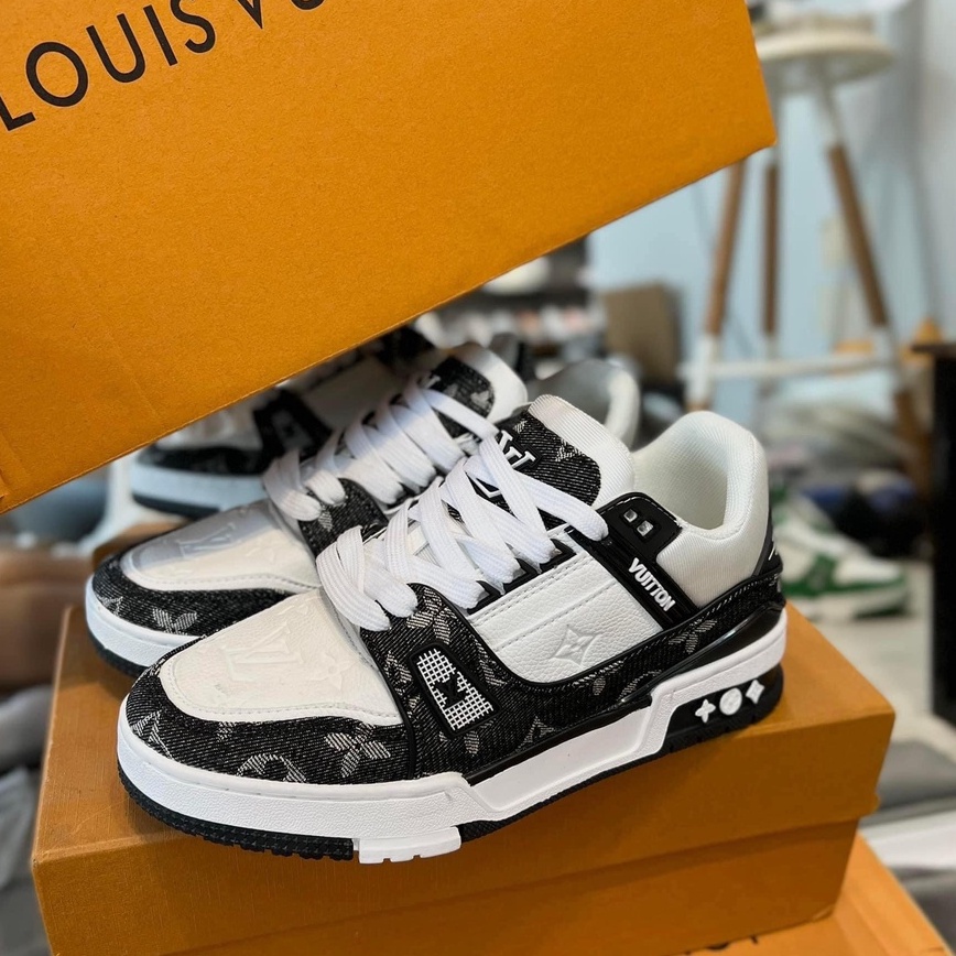 Giày LV Louis Vuitton Trainer Black White, Giày Sneaker LV Xanh Lá Nam Nữ các mẫu mới nhất 2023 full box bill