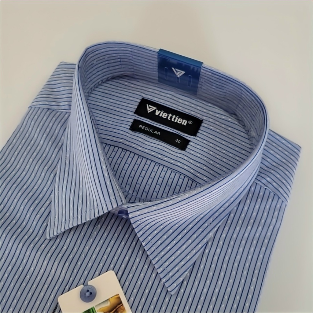 Aó sơ mi nam Việt Tiến dài tay mã 1R1310NR1 ,chính hãng , cao cấp  - form suông REGULAR - tà bầu,. SHOP HỨA