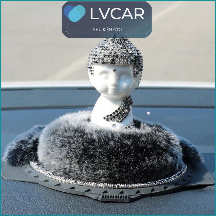 Tượng đặt taplo xe ô tô, tượng Phật Thích Ca đế lông đính đá pha lê cao cấp sang trọng