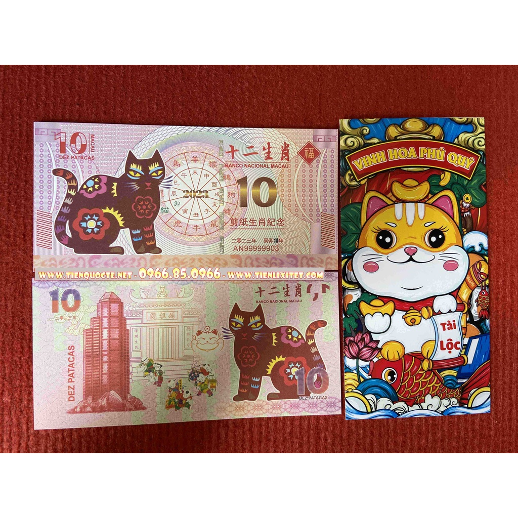 Tiền Hình Con Mèo 10 Macao Lưu Niệm 2023 - Tặng Kèm Bao Lì Xì 2023