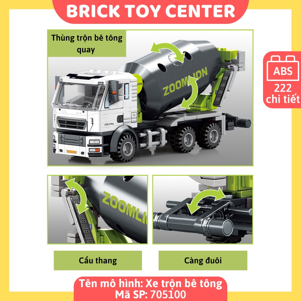 Đồ chơi lắp ráp xe công trường xây dựng cho bé mô hình xe trộn bê tông xe cần cần cẩu máy xúc máy ủi