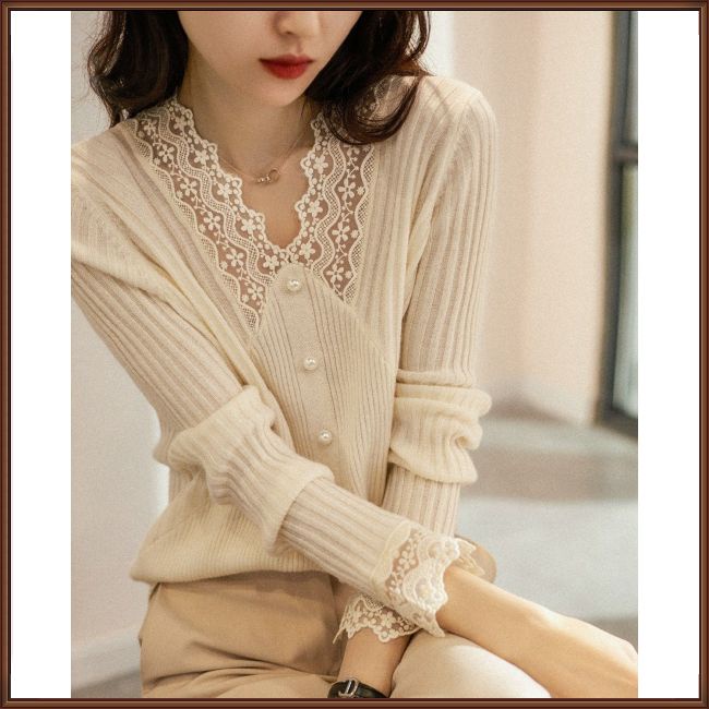 Áo Dệt Kim Tay Dài Cổ Chữ V Màu Trơn Dáng Ôm Thời Trang Cho Nữ