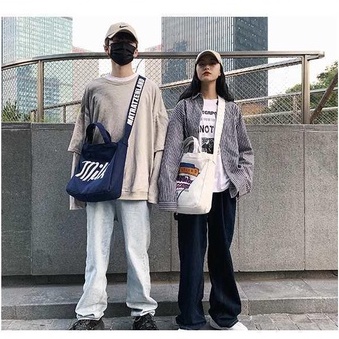 IMELON Túi Đeo Chéo Vải Canvas Phong Cách Harajuku Hàn Quốc Sức Chứa Lớn Thời Trang Cho Nam Và Nữ