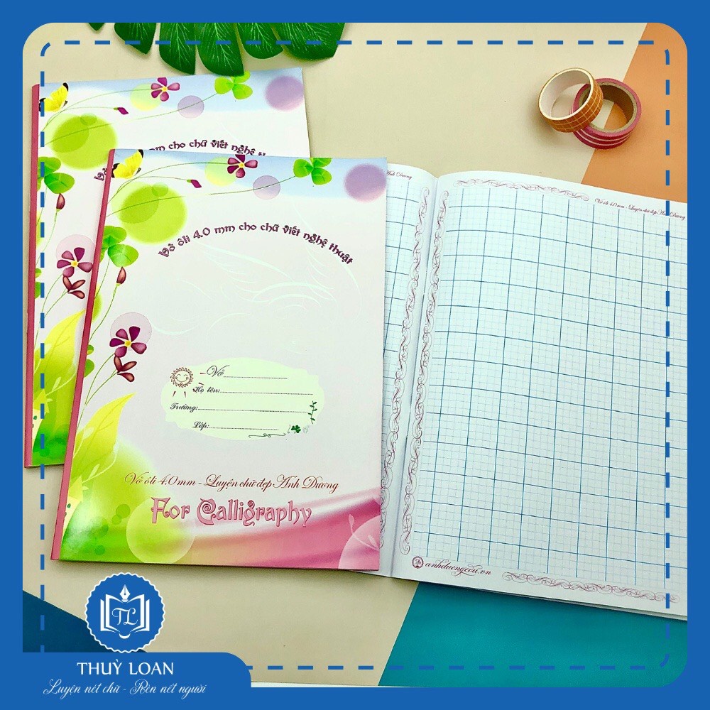 Vở 4 ô ly vuông 4.0 mm Ánh Dương - cho chữ viết nghệ thuật
