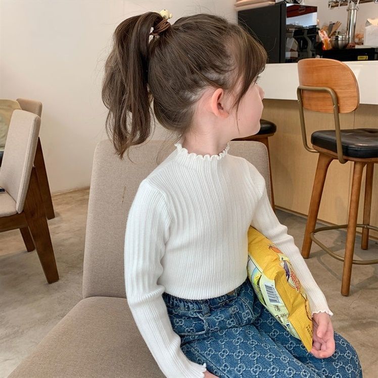 Áo Thun Tay Dài Họa Tiết Kẻ Sọc Phong Cách Hàn Quốc Thời Trang Mùa Thu Xinh Xắn Cho Bé Gái