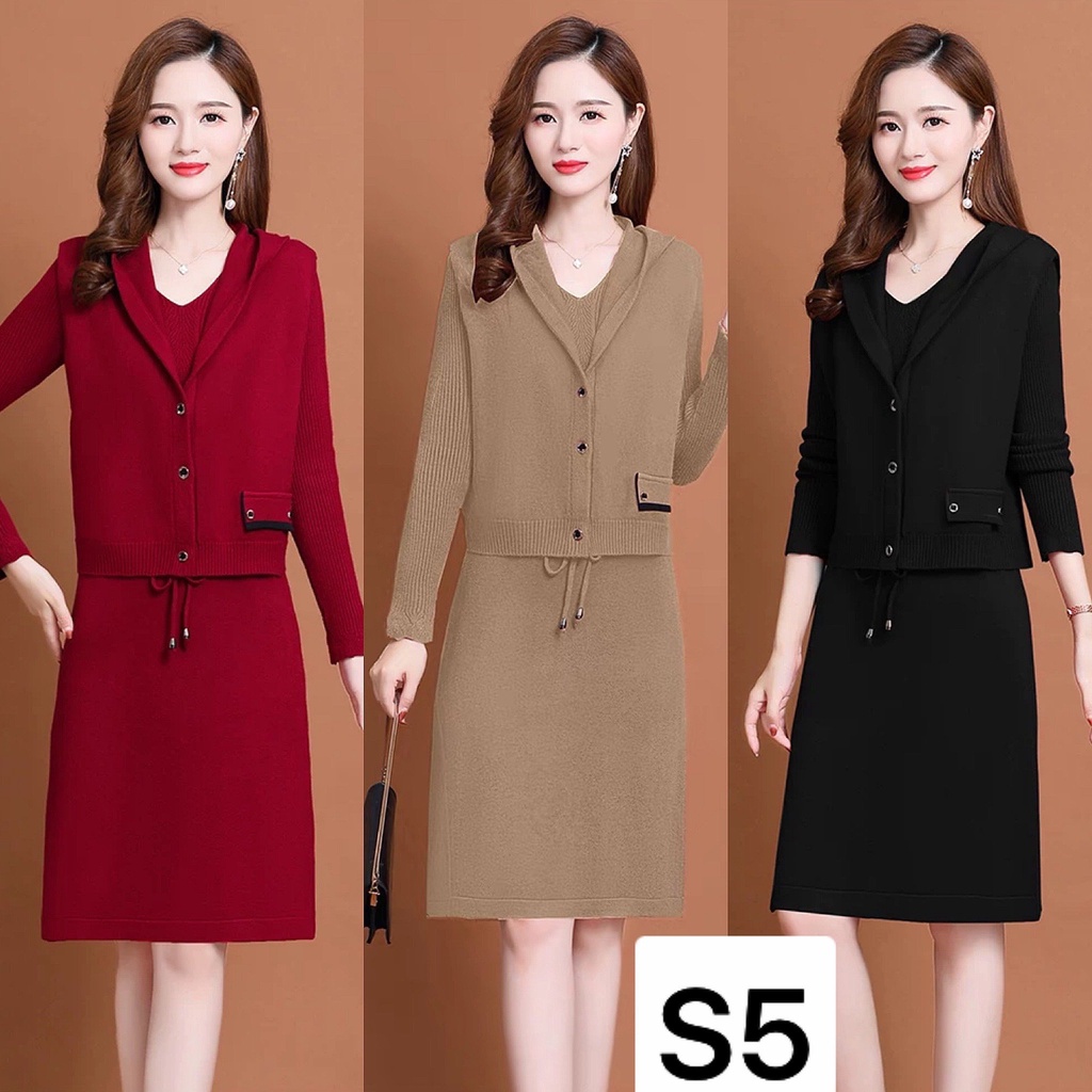 VÁY LEN QUẢNG CHÂU DÁNG DÀI, THẮT EO, CỔ TRÒN, DÀI TAY
