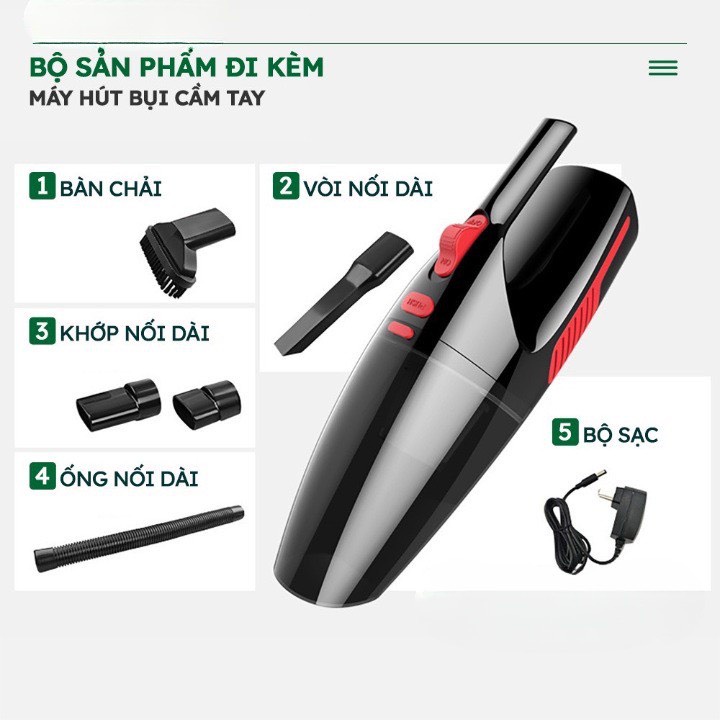 -Máy hút bụi cầm tay mini không dây siêu tiện lợi, hút bụi xe ô tô, giường nệm lông chó mèo đa chức năng lực hút mạnh
