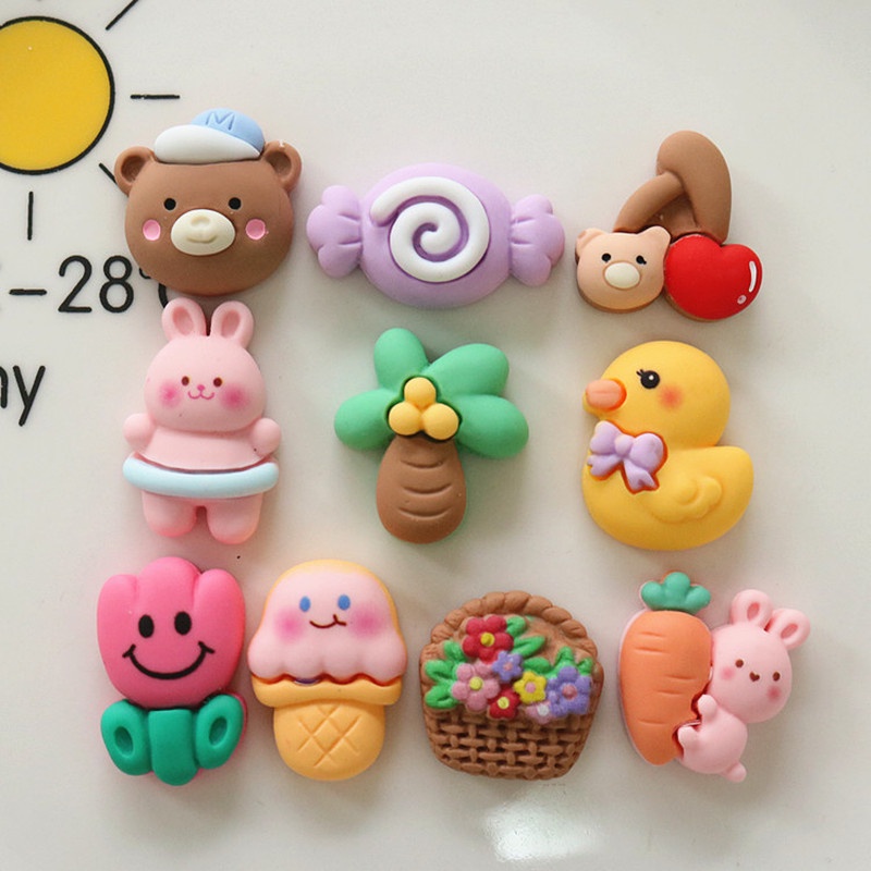 Bộ 10 Miếng Dán Trang Trí Điện Thoại / Tủ Lạnh Hình Gấu Hoạt Hình Màu Macaron Dễ Thương Diy