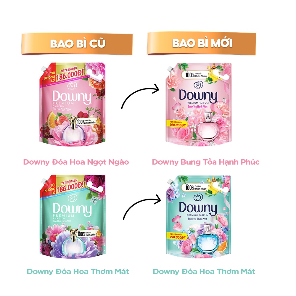 Nước Xả Vải Downy Tinh Dầu Thiên Nhiên/Nước Hoa Cao Cấp Túi 3L