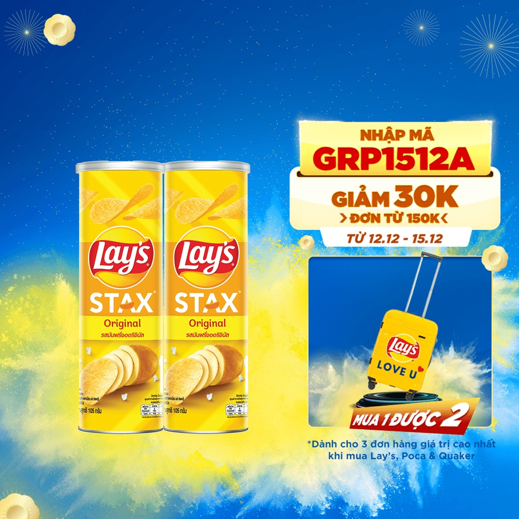 Combo 2 hộp Snack Khoai Tây Ống Lay's Stax vị Khoai Tây Tự Nhiên 105g/hộp