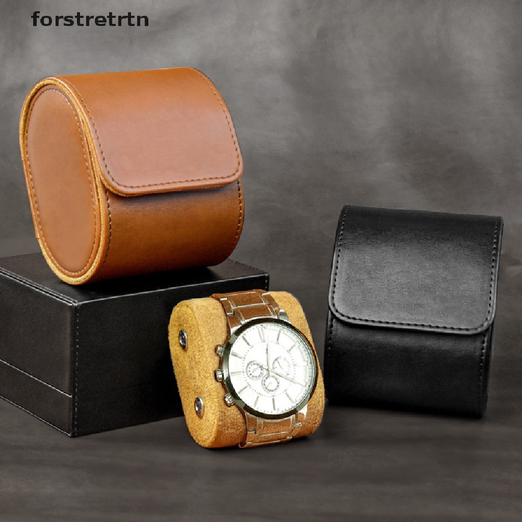 Forstretrtn Retro Single Watch Bag Leather Watch Storage Box Portable Travel Watch Case Gift Box Storage Organizer and Display Watch Box Case EN