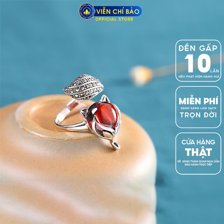 Nhẫn bạc nữ hồ ly cửu vỹ hồ đá đỏ chất liệu bạc 925 thời trang phụ kiện trang sức Viễn Chí Bảo N000373