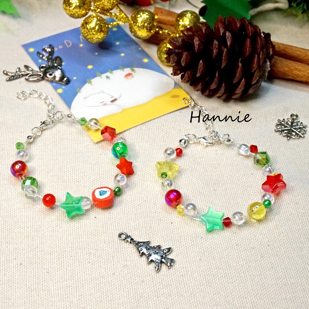 Set móc khóa - nhẫn - vòng tay - vòng cổ đỏ xanh lá - Trang sức Giáng Sinh Noel Xmas Christmas