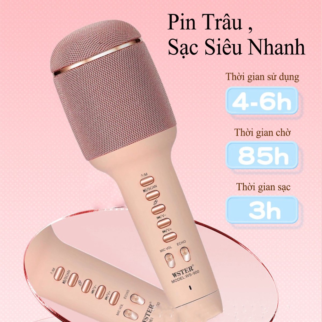 Micro Karaoke Bluetooth WS-900 Cao Cấp Nâng Giọng Hát Cực Hay, Mic Hát Karaoke Mini Không Dây Kèm Loa Bluetooth Tại Nhà