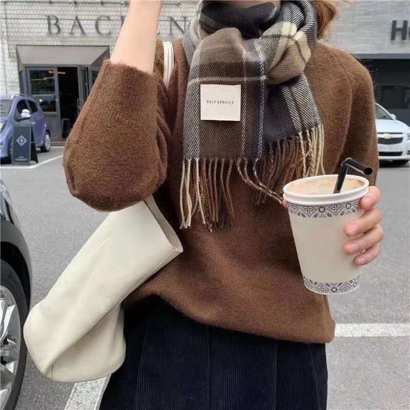 Khăn Choàng Cổ Dài Mềm Mại Họa Tiết Kẻ Sọc Thời Trang Mùa Đông Ấm Áp Cho Nữ