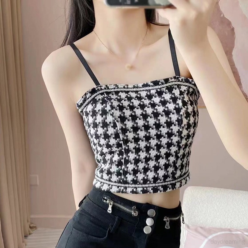 Áo Tank Top Hai Dây Ôm Dáng Họa Tiết Kẻ Sọc Thời Trang Cho Nữ