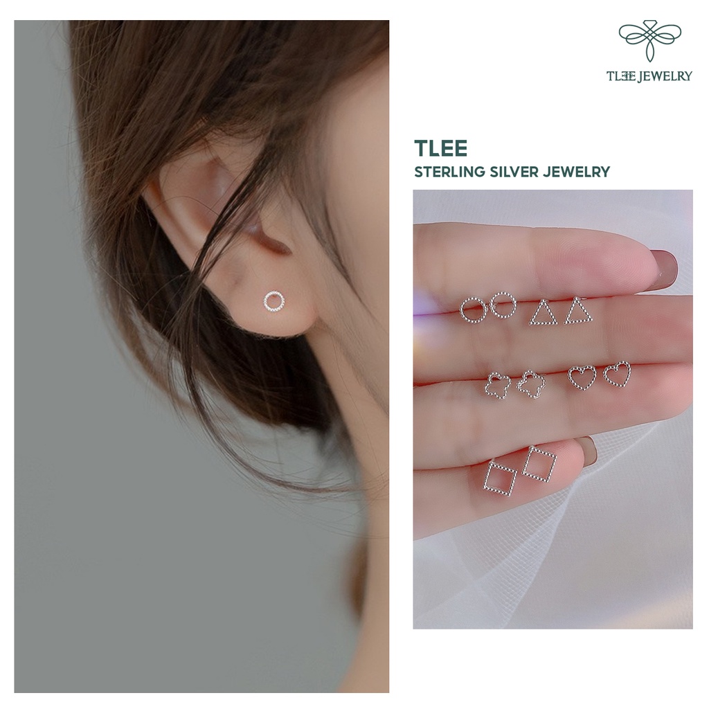 Khuyên tai bạc nữ TLEE mini hình khối phay giả đá xinh xắn TleeJewelry B0134