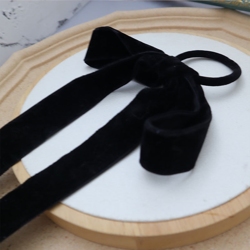 1 Dây Cột Tóc Ruy Băng Thắt Nơ Đen Phong Cách Pháp Thanh Lịch Dễ Phối Đồ
